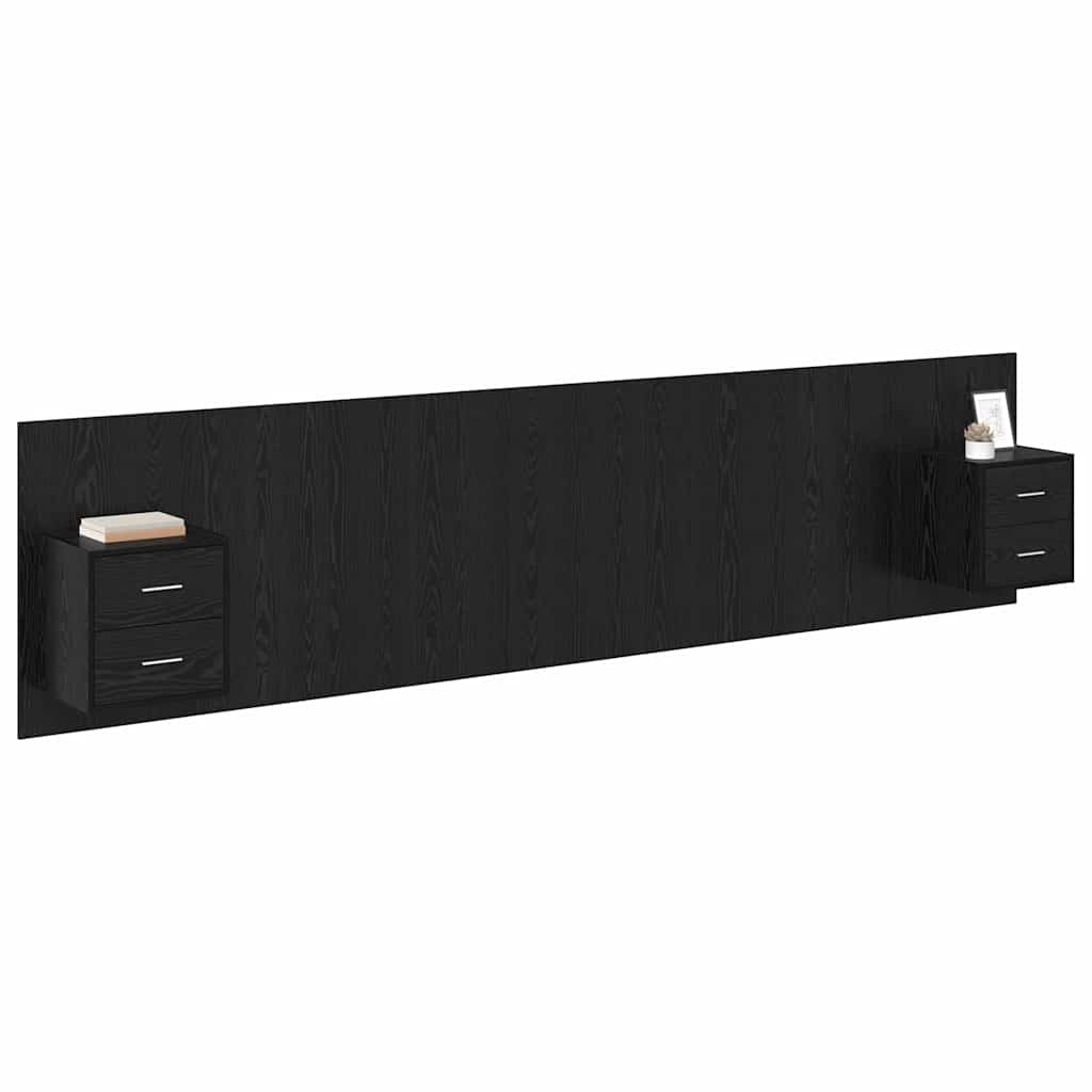 Bed Headboard with Cabinets Engineered Wood Two Drawers Black oak