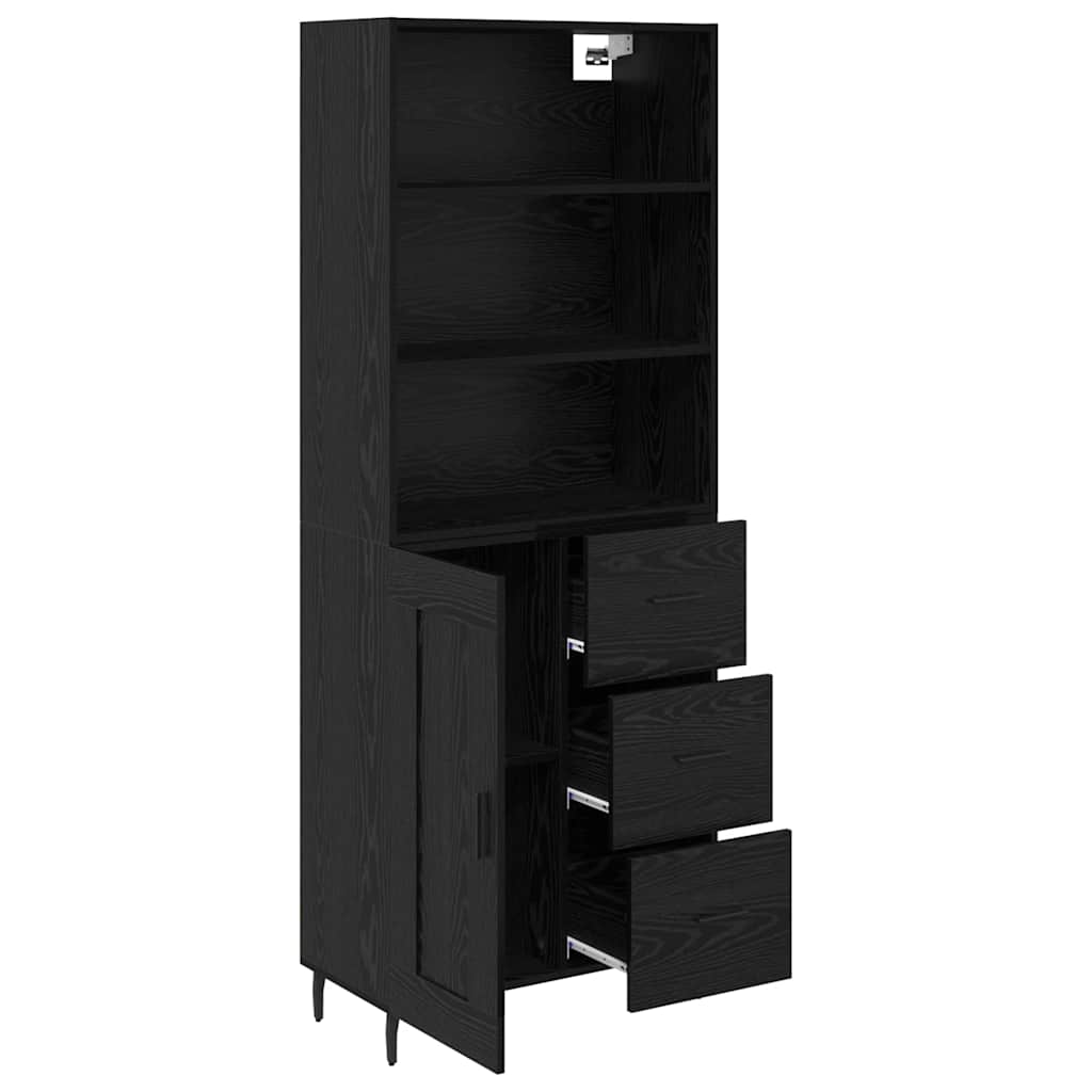 Highboard 69.5x34x180 cm Engineered Wood 1 Wood Door 3 Drawers Black oak