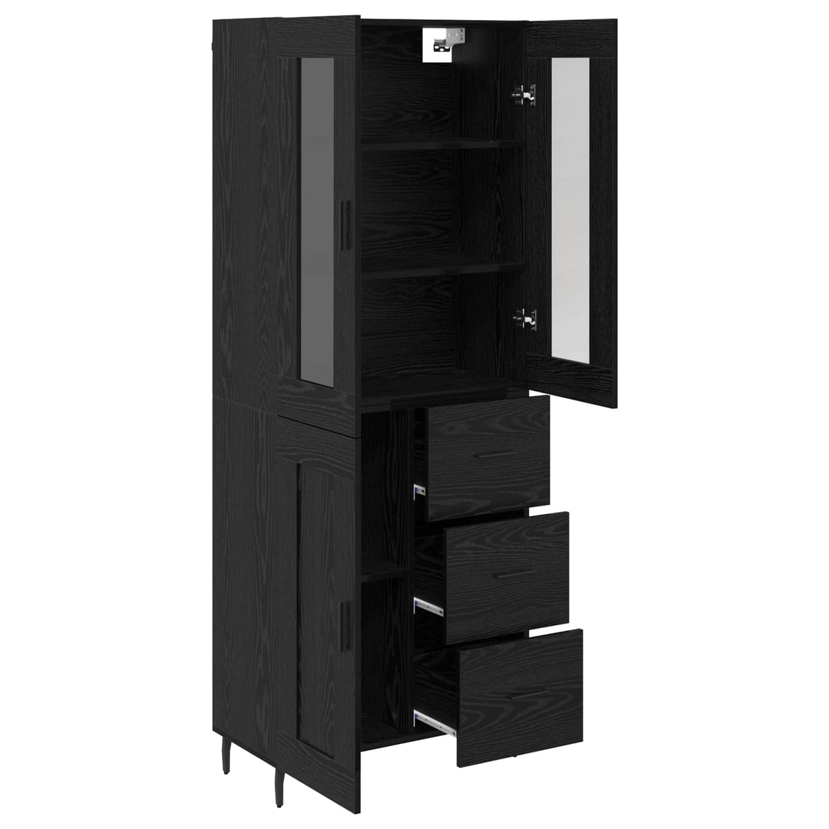 Highboard 69.5x34x180 cm Engineered Wood 1 Wood Door 3 Drawers Black oak