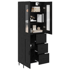 Highboard 69.5x34x180 cm Engineered Wood 1 Wood Door 3 Drawers Black oak