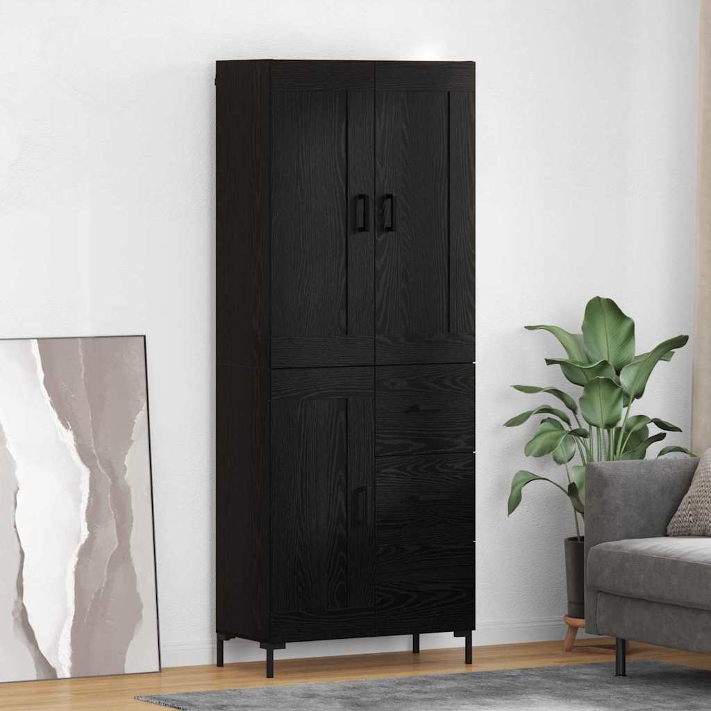 Highboard 69.5x34x180 cm Engineered Wood 1 Wood Door 3 Drawers Black oak