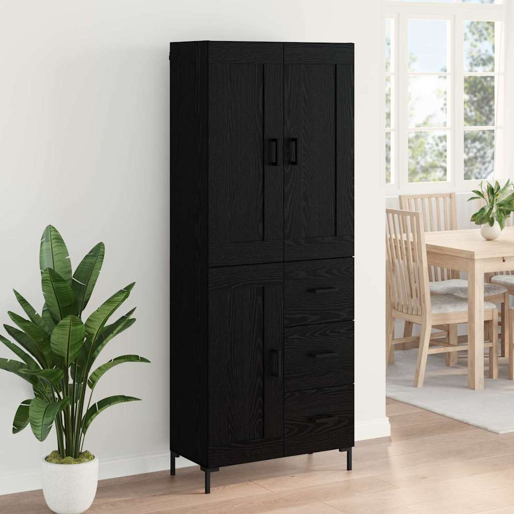 Highboard 69.5x34x180 cm Engineered Wood 1 Wood Door 3 Drawers Black oak