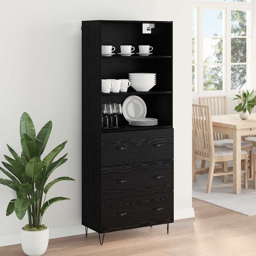 Highboard 69.5x34x180 cm Engineered Wood 3 Drawers Black oak