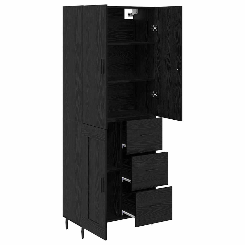 Highboard 69.5x34x180 cm Engineered Wood 1 Wood Door 3 Drawers Black oak