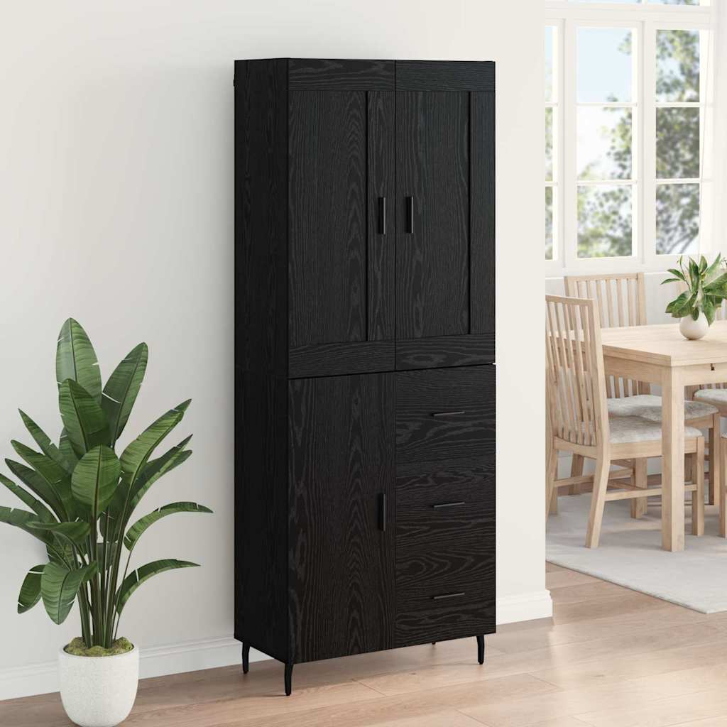 Highboard 69.5x34x180 cm Engineered Wood 1 Door 3 Drawers Black oak