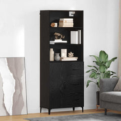 Highboard 69.5 x 34 x 180 cm Engineered Wood Black Oak 1 door 3 drawers