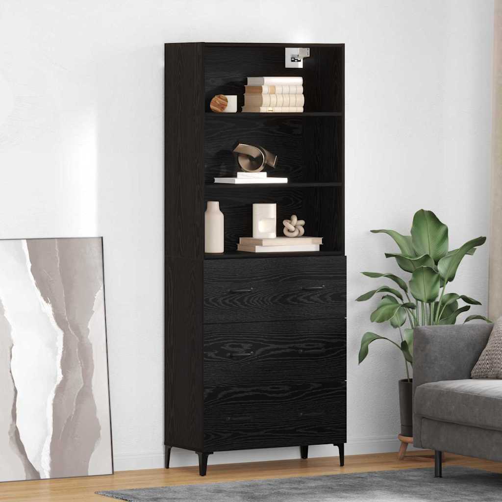 Highboard 69.5 x 34 x 180 cm Engineered Wood Black Oak 3 drawers