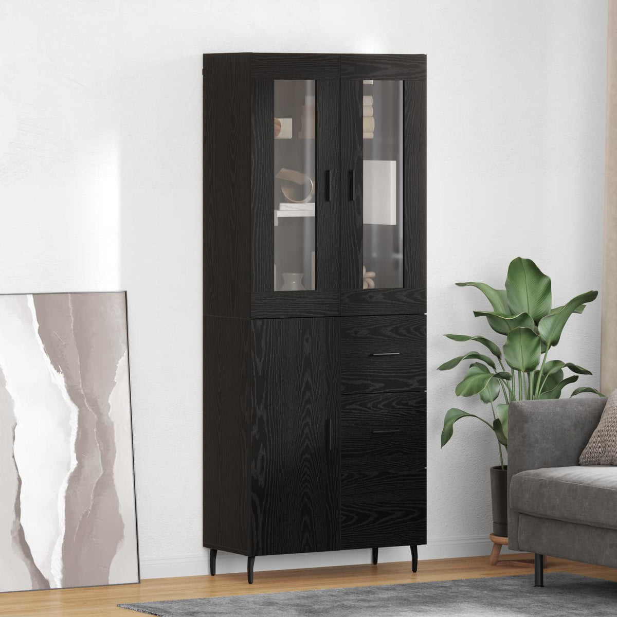 Highboard 69.5x34x180 cm Engineered Wood 1 Door 3 Drawers Black oak
