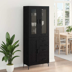 Highboard 69.5x34x180 cm Engineered Wood 1 Wood Door 3 Drawers Black oak