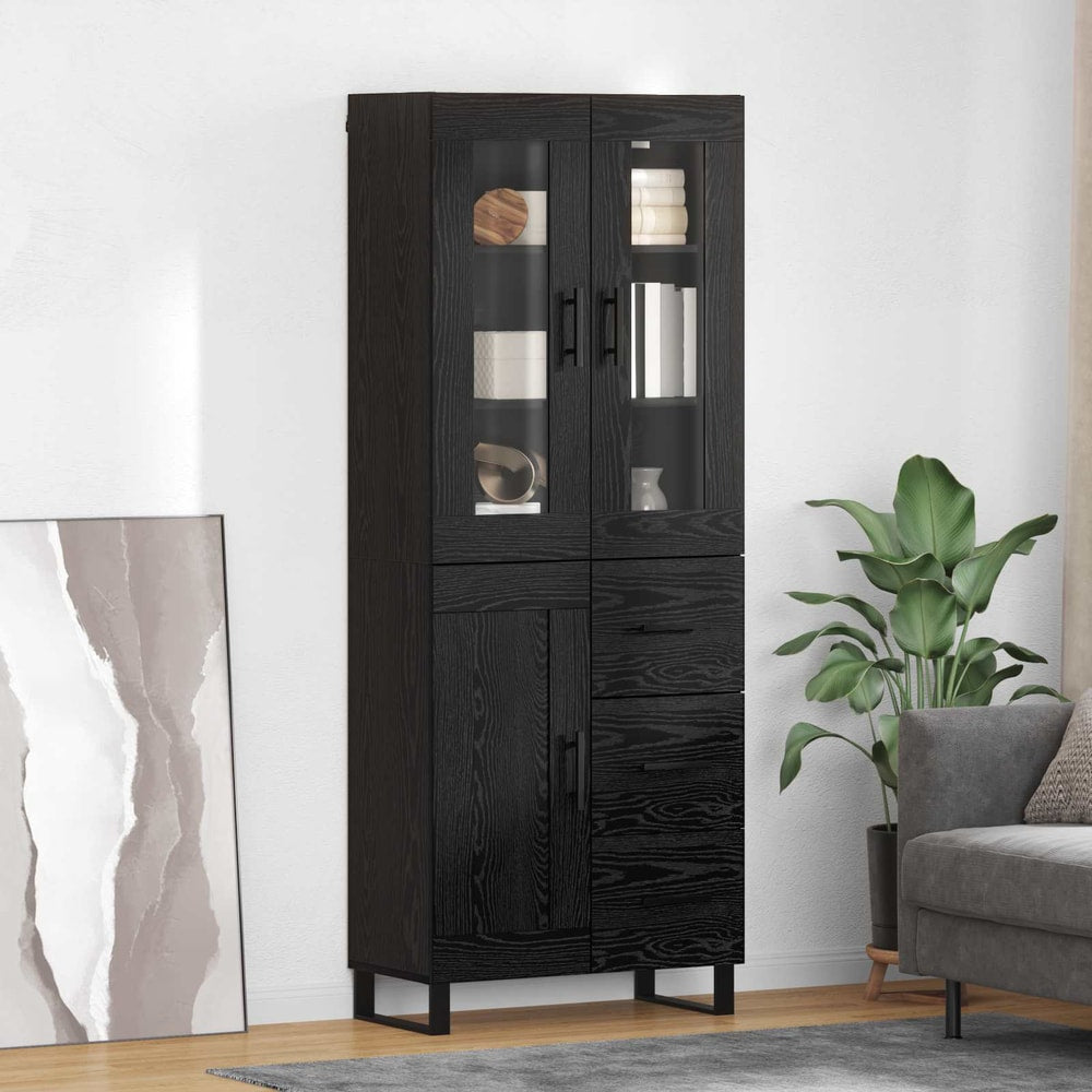 Highboard 69.5x34x180 cm Engineered Wood 1 Wood Door 3 Drawers Black oak