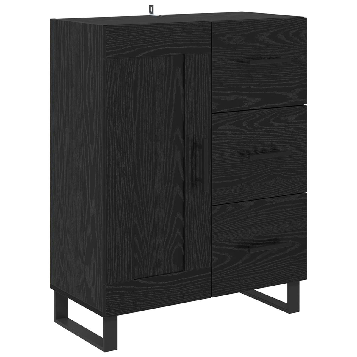 Highboard 69.5x34x180 cm Engineered Wood 1 Wood Door 3 Drawers Black oak