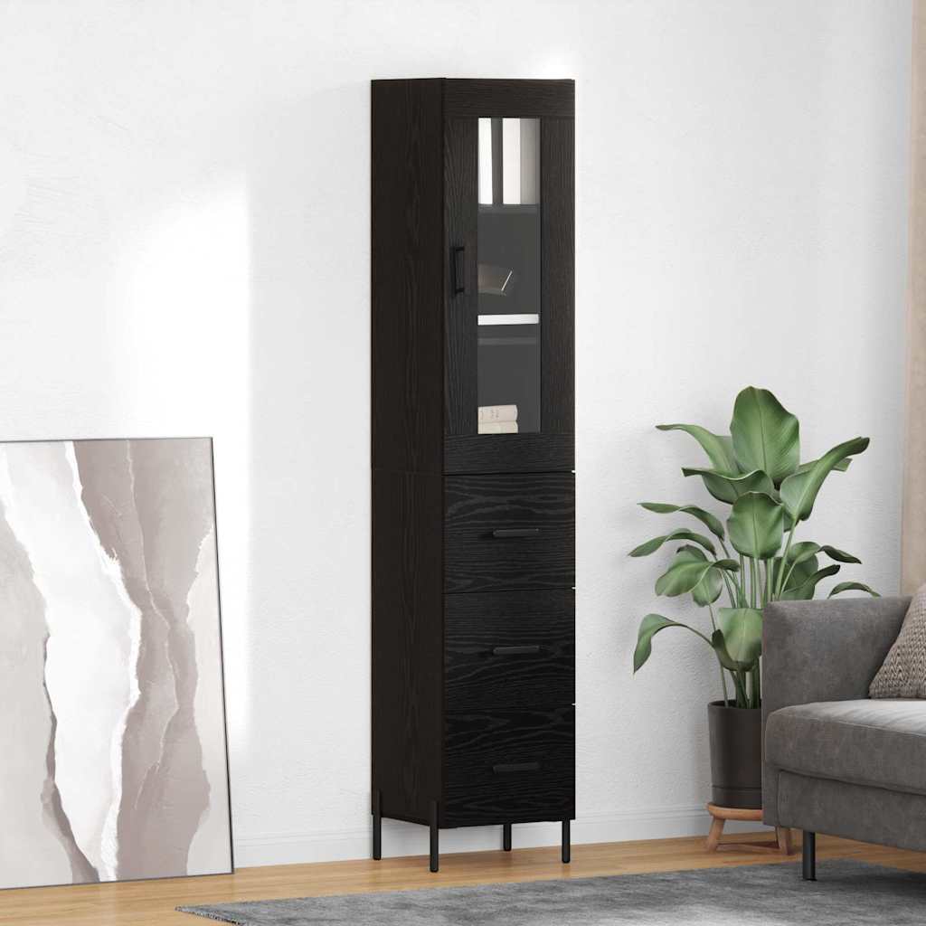 Highboard 34.5x34x180 cm Engineered Wood 3 Drawers Black oak