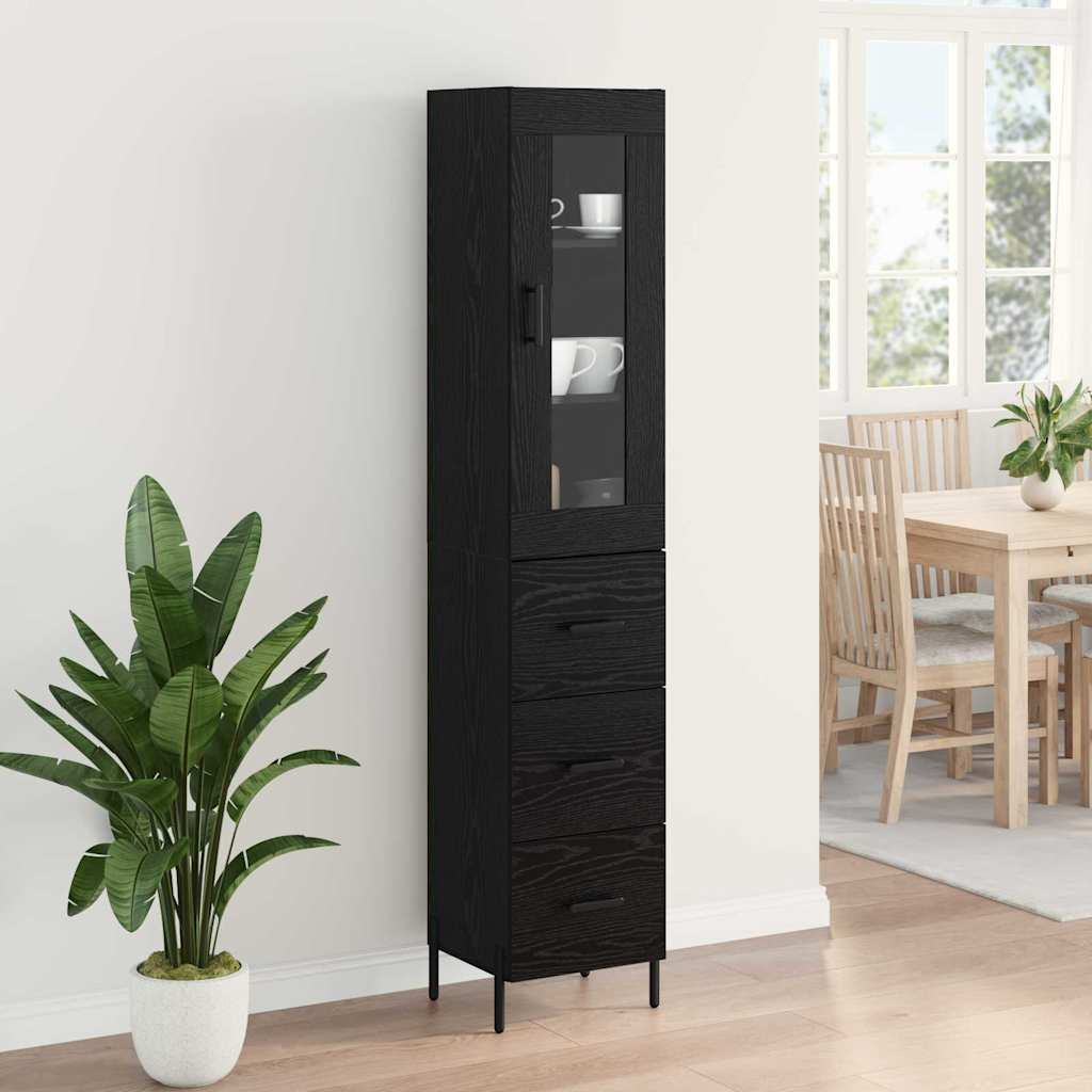 Highboard 34.5x34x180 cm Engineered Wood 3 Drawers Black oak