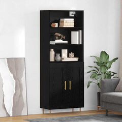 Highboard 69.5x34x180 cm Engineered Wood 2 Wood Doors Black oak