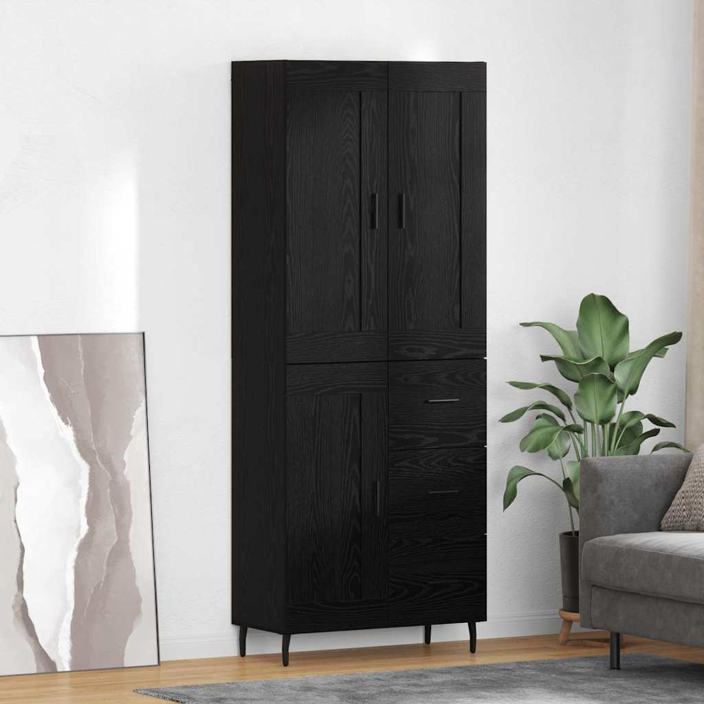 Highboard 69.5x34x180 cm Engineered Wood 1 Wood Door 3 Drawers Black oak