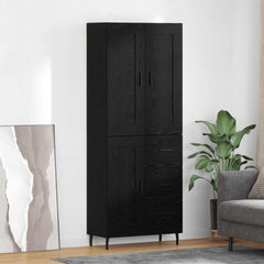Highboard 69.5x34x180 cm Engineered Wood 1 Wood Door 3 Drawers Black oak