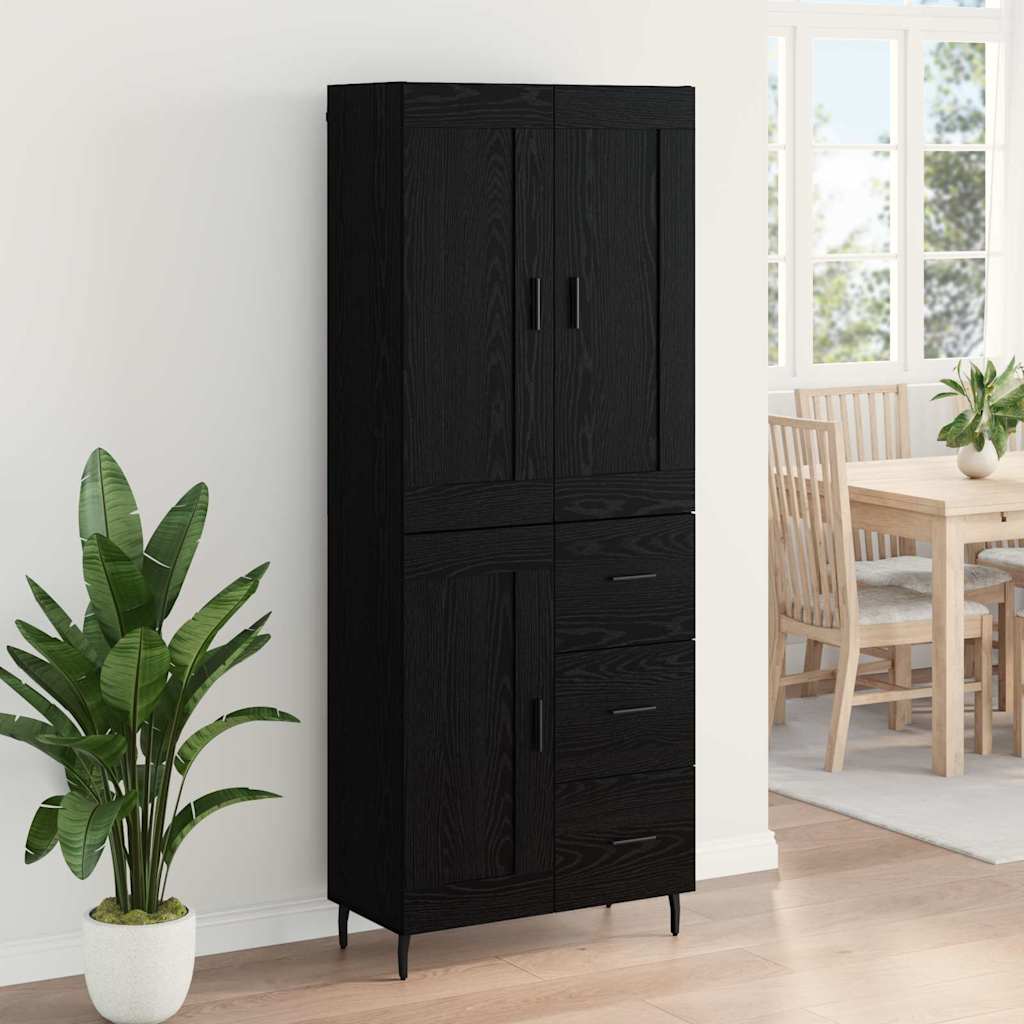 Highboard 69.5x34x180 cm Engineered Wood 1 Wood Door 3 Drawers Black oak