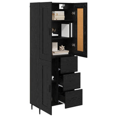 Highboard 69.5x34x180 cm Engineered Wood 1 Wood Door 3 Drawers Black oak
