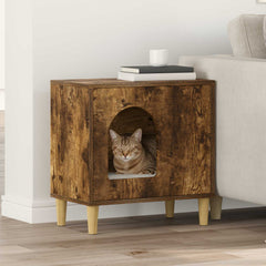 vidaXL Cat House Smoked Oak 51 x 30 x 52 cm Engineered Wood 1