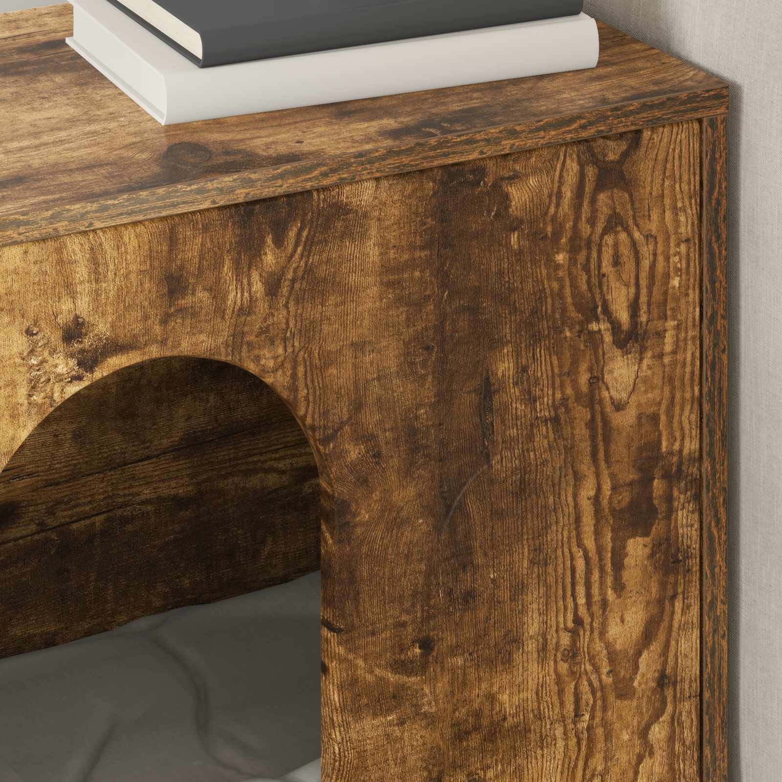 vidaXL Cat House Smoked Oak 51 x 30 x 52 cm Engineered Wood 4