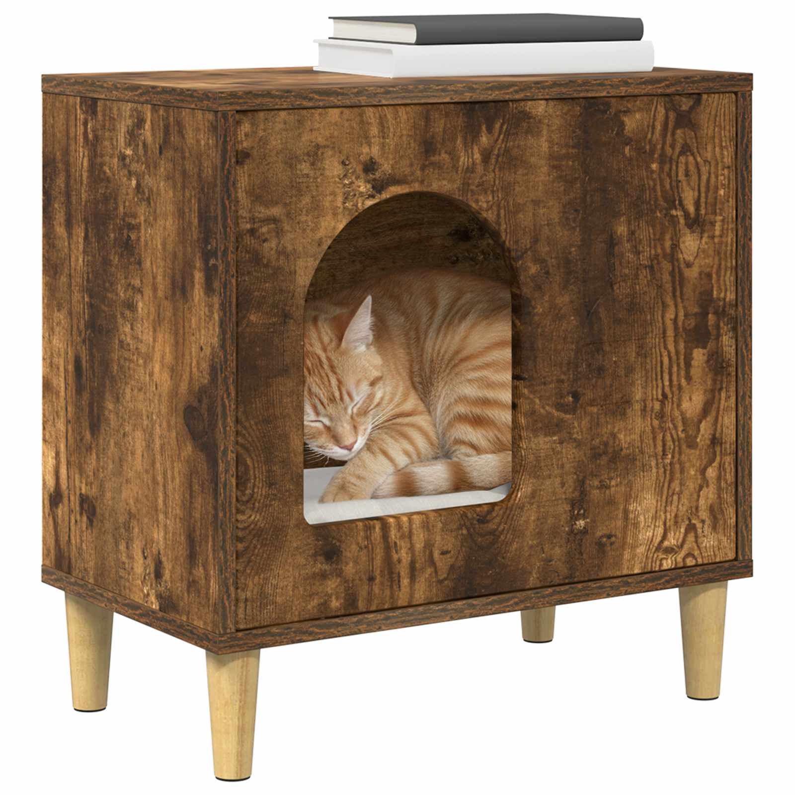 vidaXL Cat House Smoked Oak 51 x 30 x 52 cm Engineered Wood 3