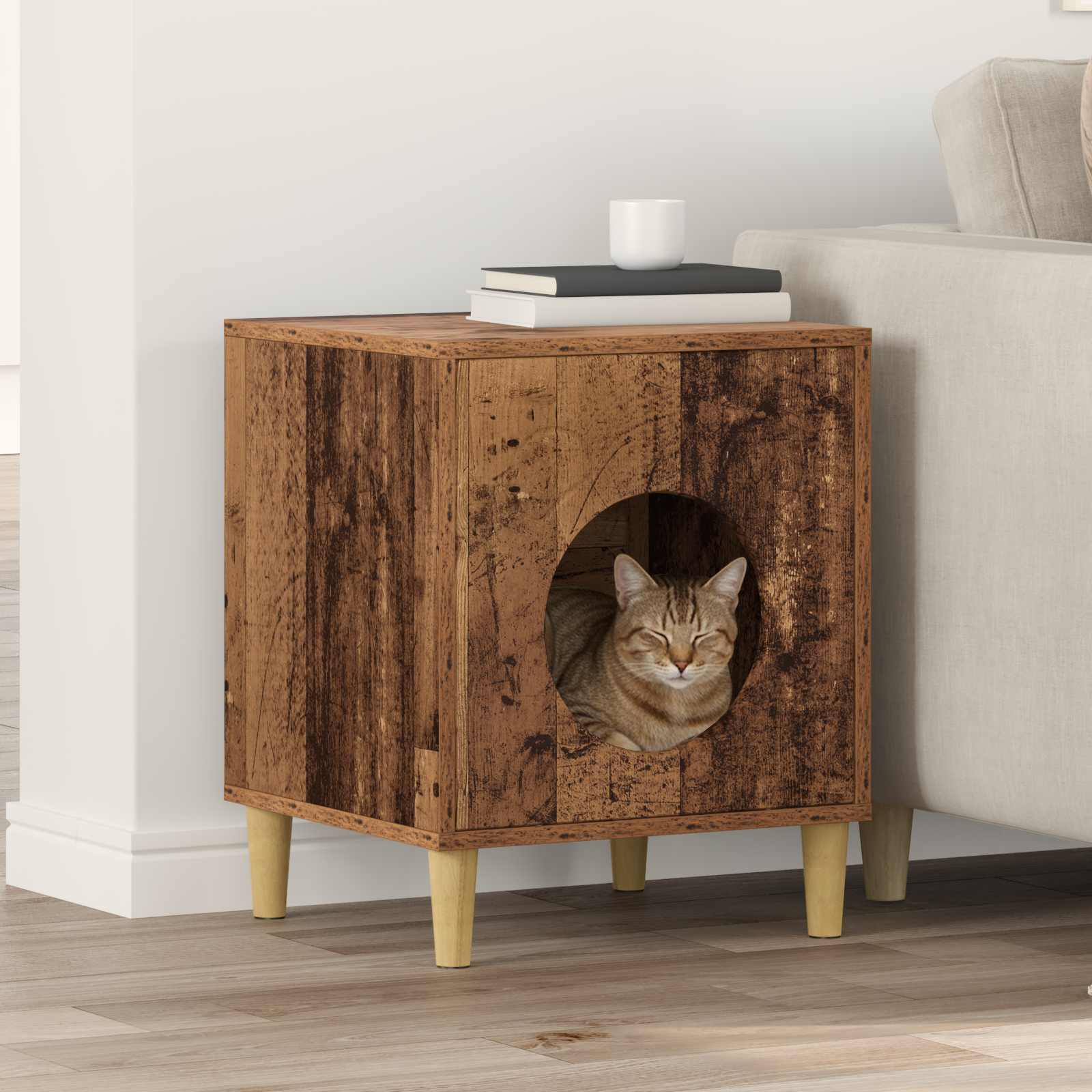 vidaXL Cat House Old Wood 42.5 x 40 x 53 cm Engineered Wood 1