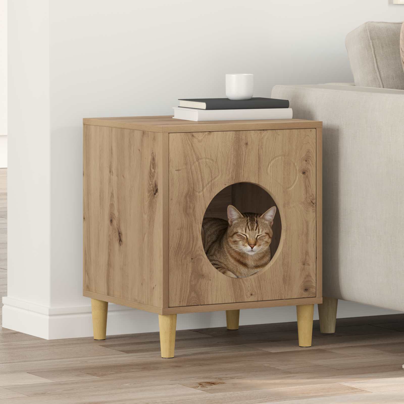 vidaXL Cat House Artisian Oak 42.5 x 40 x 53 cm Engineered Wood 1