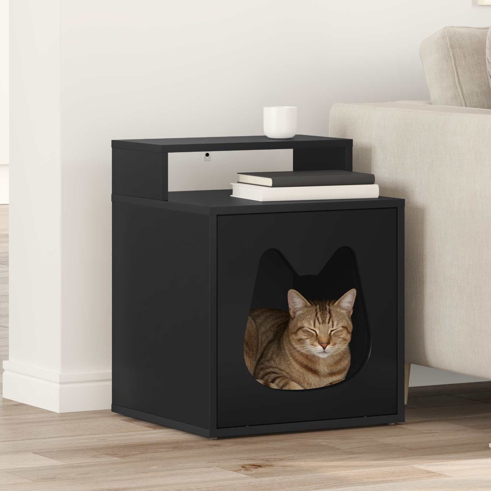 vidaXL Cat House Black 42.5 x 40 x 53.5 cm Engineered Wood 1