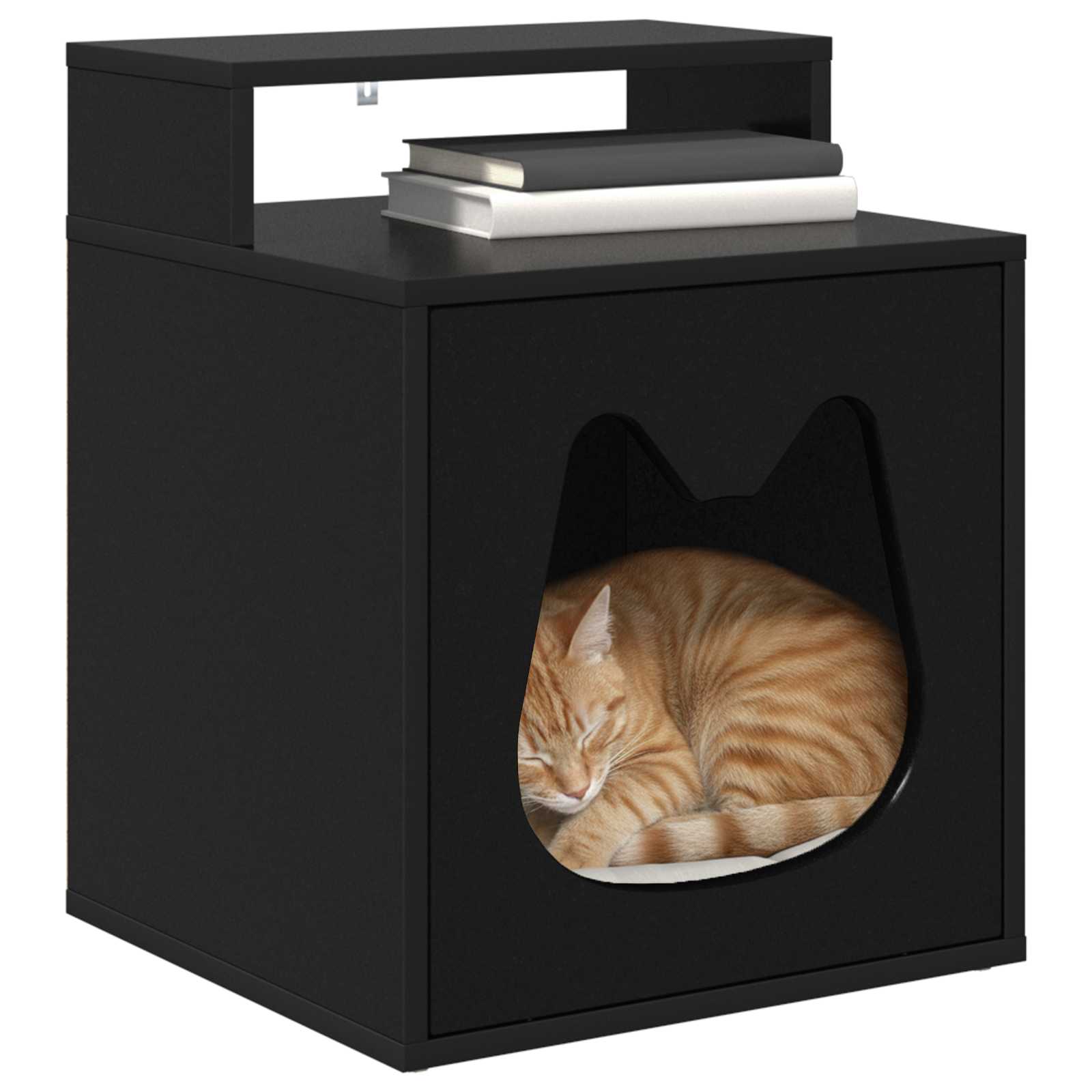 vidaXL Cat House Black 42.5 x 40 x 53.5 cm Engineered Wood 3