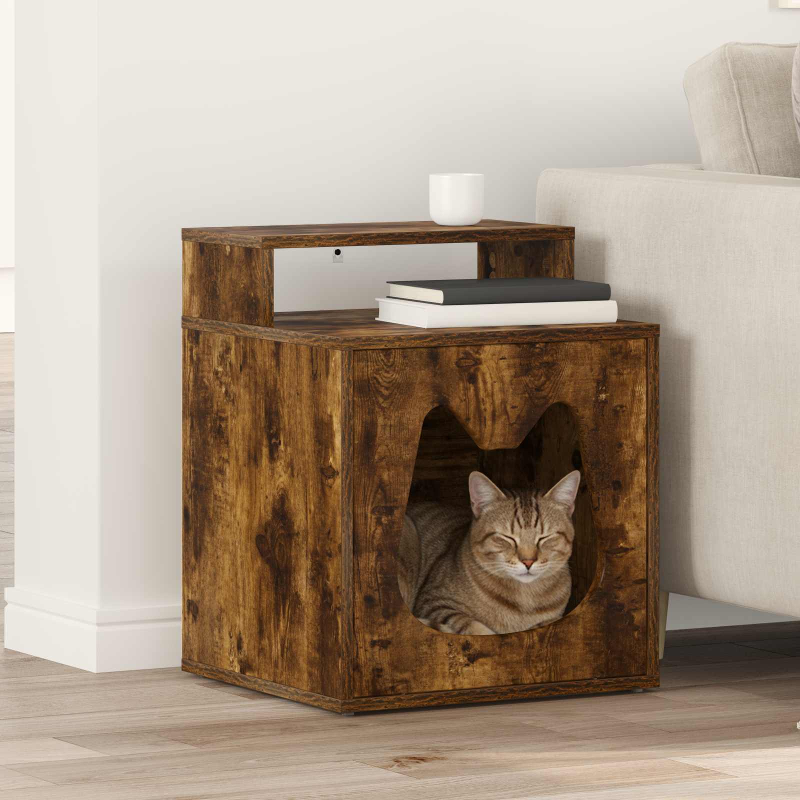 vidaXL Cat House Smoked Oak 42.5 x 40 x 53.5 cm Engineered Wood 1