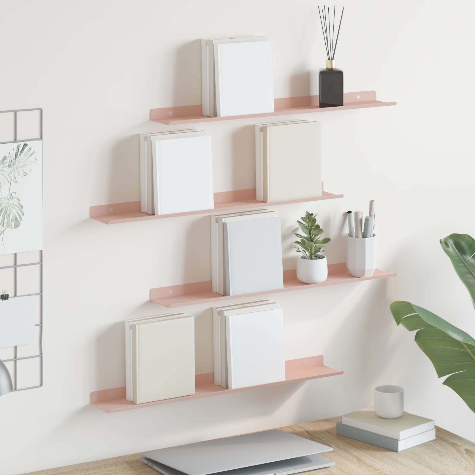 vidaXL Floating Shelf 4 pcs Pink 60 x 8.5 x 2.5 cm Steel 1