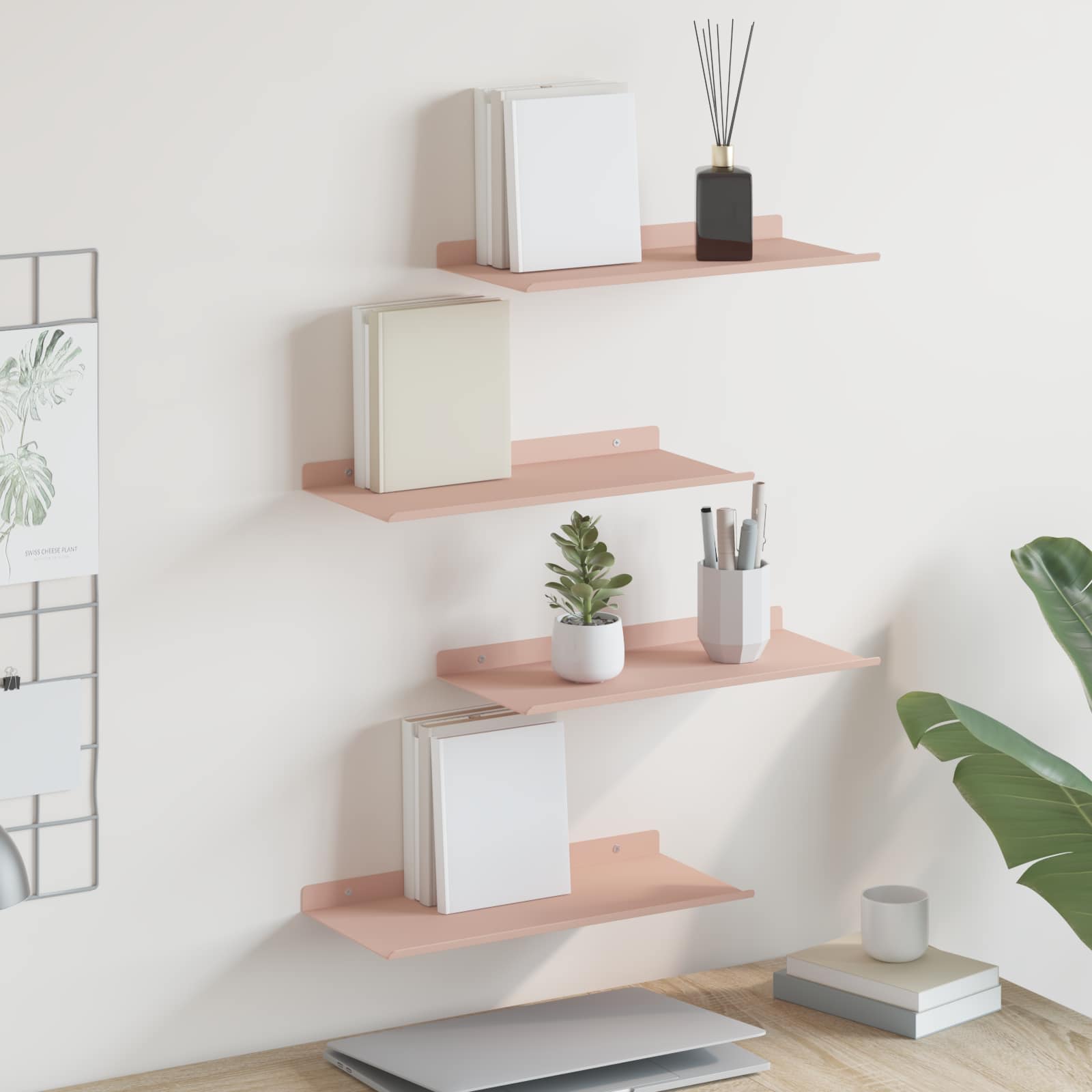 vidaXL Floating Shelf 4 pcs Pink 40 x 18 x 2.5 cm Steel 1