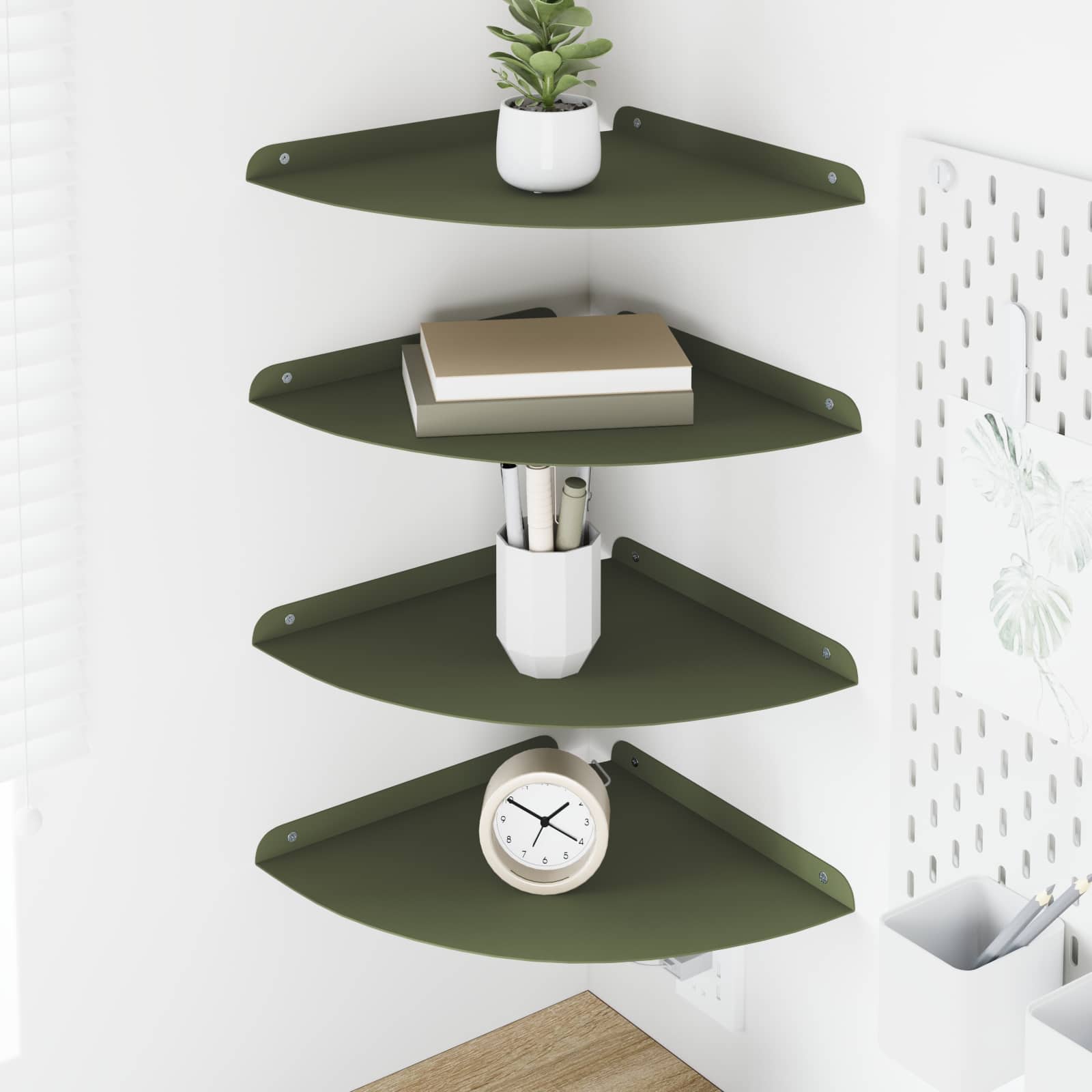 vidaXL Corner Floating Shelf 4 pcs Olive green 30 x 30 x 2 cm 1