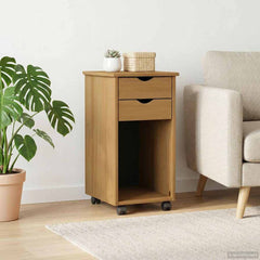 vidaXL Rolling Cabinet 34 x 39 x 65.5 cm Solid Pine Wood Honey Brown 3