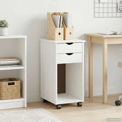 vidaXL Rolling Cabinet 34 x 39 x 65.5 cm Solid Pine Wood White 1