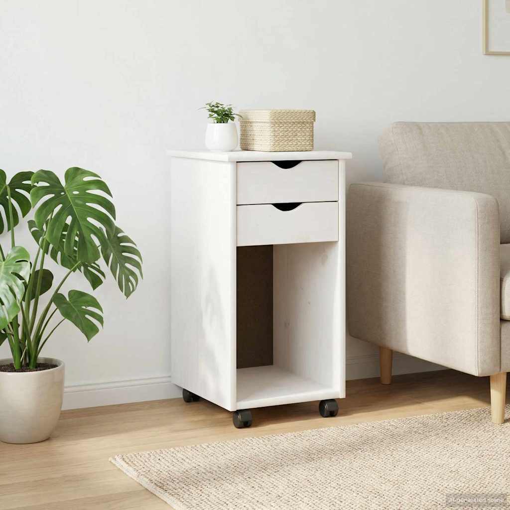 vidaXL Rolling Cabinet 34 x 39 x 65.5 cm Solid Pine Wood White 3