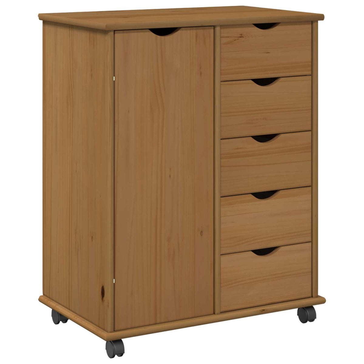 Rolling Cabinet 63.5 x 39 x 79 cm Solid Pine Wood Honey brown