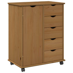 Rolling Cabinet 63.5 x 39 x 79 cm Solid Pine Wood Honey brown