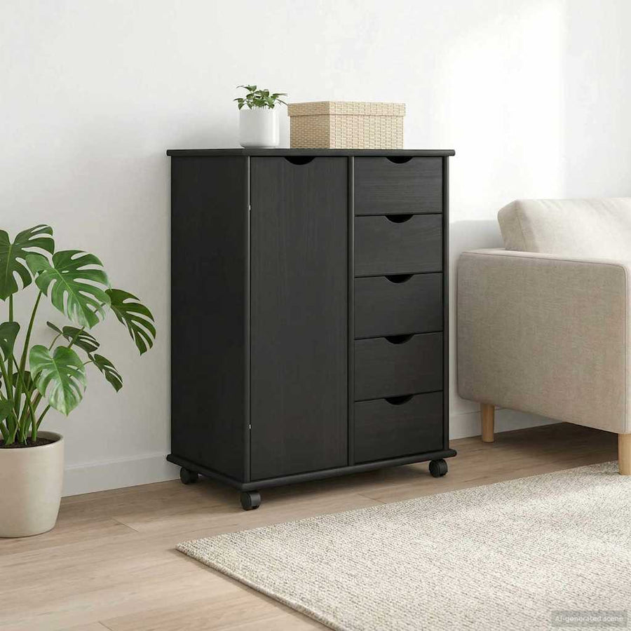 vidaXL Rolling Cabinet 63.5 x 39 x 79 cm Solid Pine Wood Grey 1