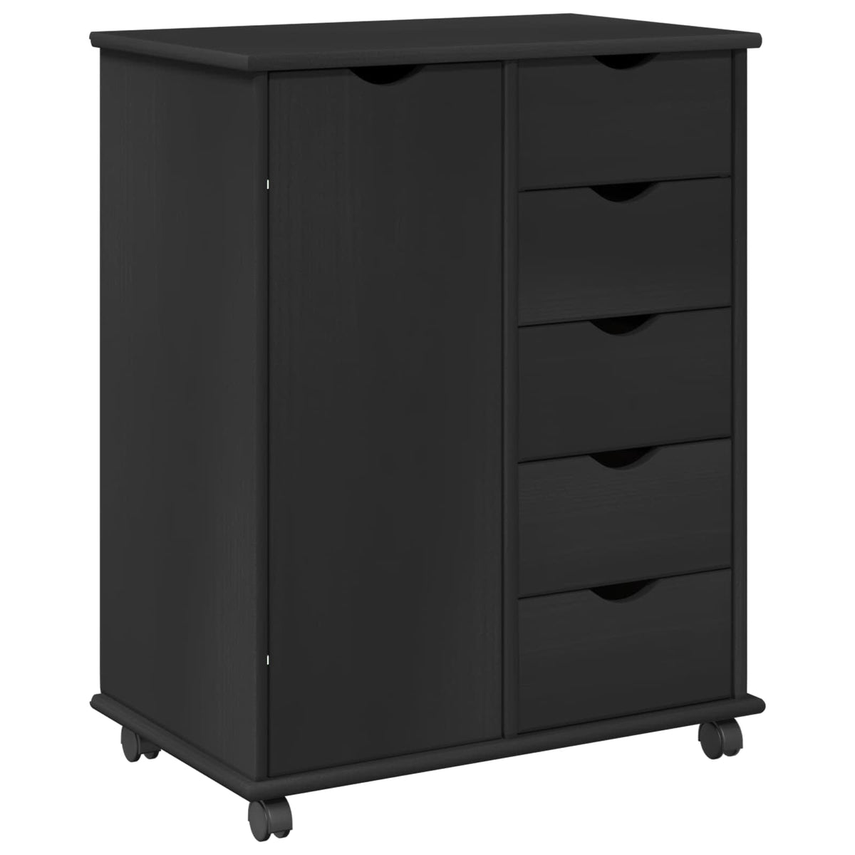 Rolling Cabinet 63.5 x 39 x 79 cm Solid Pine Wood Black