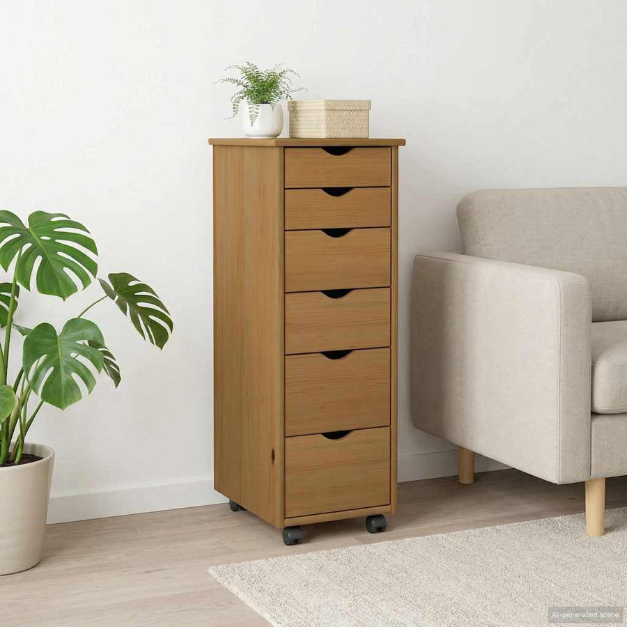 vidaXL Rolling Cabinet 34 x 39 x 93.5 cm Solid Pine Wood Honey Brown 1