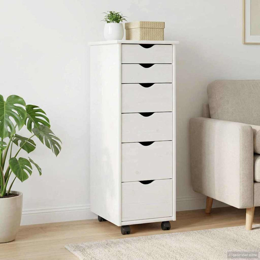 vidaXL Rolling Cabinet 34 x 39 x 93.5 cm Solid Pine Wood White 1