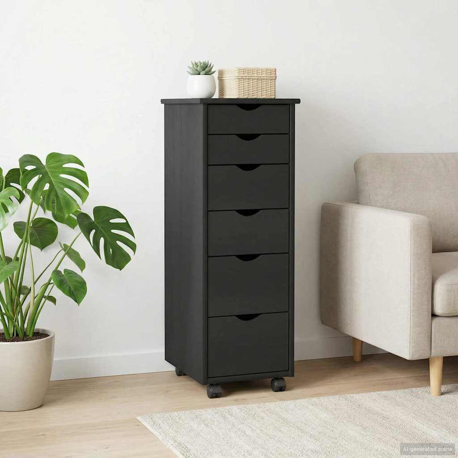 vidaXL Rolling Cabinet 34 x 39 x 93.5 cm Solid Pine Wood Black 1