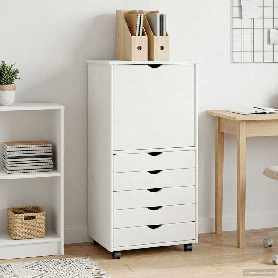 vidaXL Rolling Cabinet 53 x 39 x 103 cm Solid Pine Wood White 1