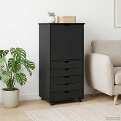 Rolling Cabinet 53 x 39 x 103 cm Solid Pine Wood Grey