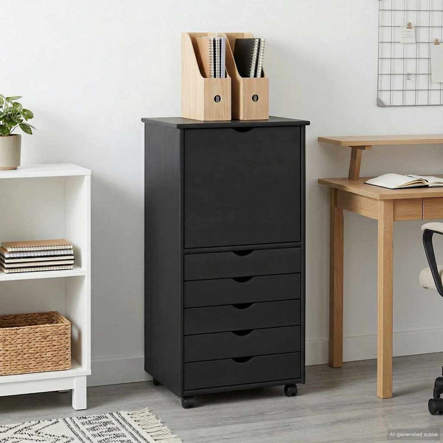 vidaXL Rolling Cabinet 53 x 39 x 103 cm Solid Pine Wood Grey 1
