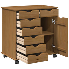 vidaXL Rolling Cabinet 63.5 x 39 x 65.5 cm Solid Pine Wood Honey Brown 4
