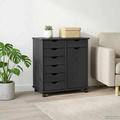 vidaXL Rolling Cabinet 63.5 x 39 x 65.5 cm Solid Pine Wood Grey 1