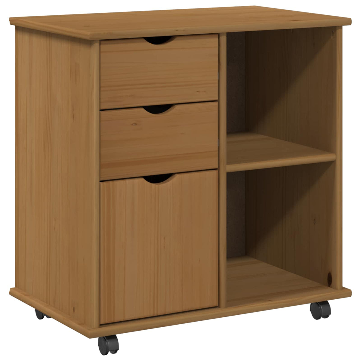 Rolling Cabinet 63.5 x 39 x 65.5 cm Solid Pine Wood Honey brown