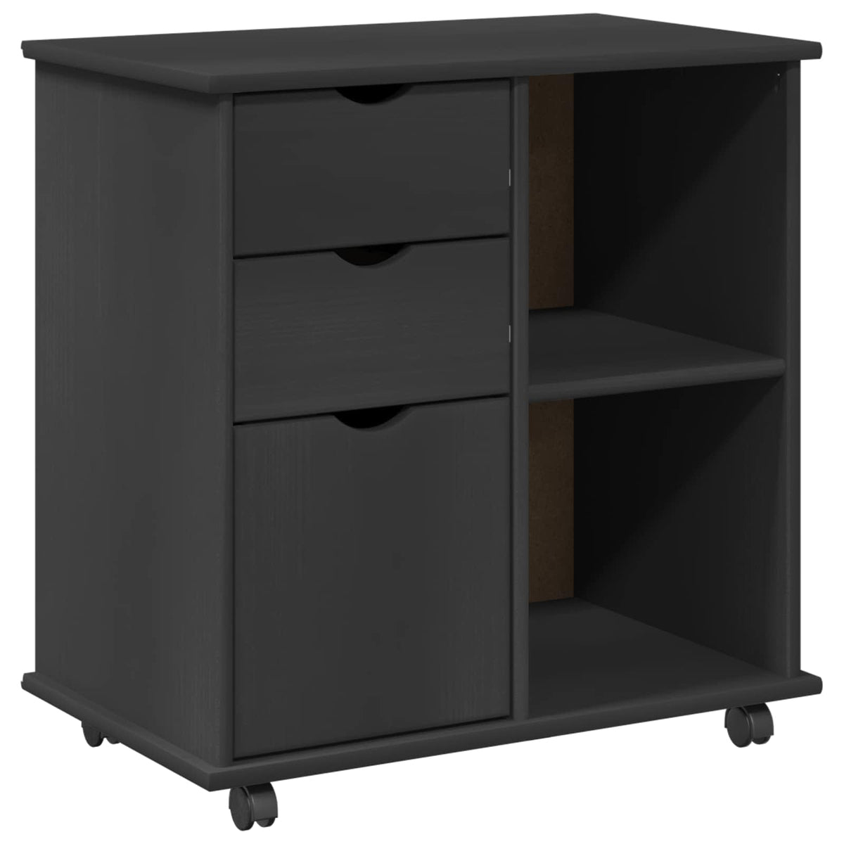 Rolling Cabinet 63.5 x 39 x 65.5 cm Solid Pine Wood Grey